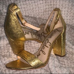 Sam Edelman Yaro Gold Flake Ankle Strap Block Heel